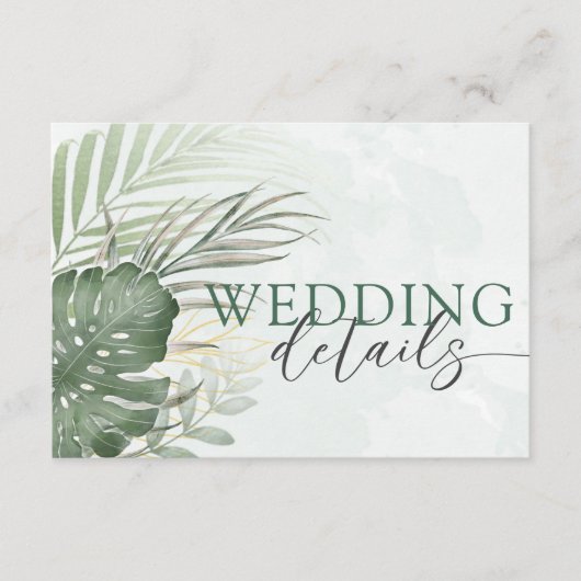 Tropical Green Watercolor Wedding Details Informatiekaartje (Voorkant)
