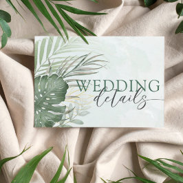 Tropical Green Watercolor Wedding Details Informatiekaartje