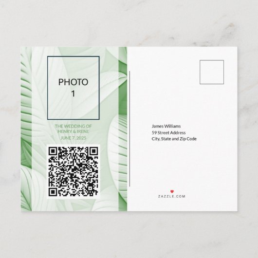 Tropical Green Wedding Aankondiging Briefkaart (Achterkant)