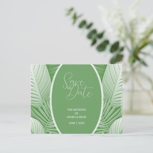Tropical Green Wedding Aankondiging Briefkaart (Staand voorkant)