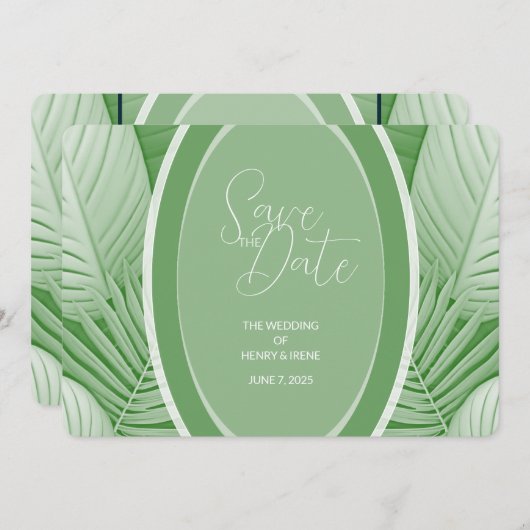 Tropical Green Wedding Photo QR Code Bewaar de dat Save The Date (Voorkant / Achterkant)