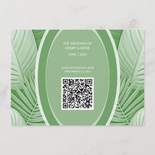 Tropical Green Wedding RSVP QR Code Enclosure Kaar Informatiekaartje (Achterkant)