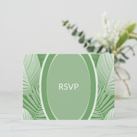 Tropical Green Wedding RSVP QR Code Enclosure Kaar Informatiekaartje (Staand voorkant)