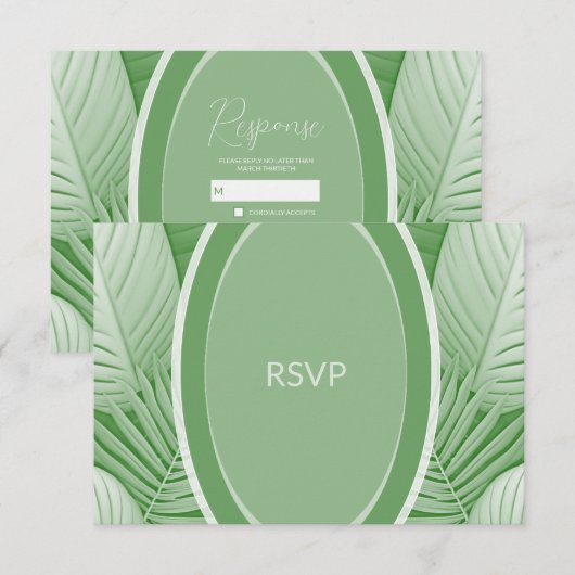Tropical Green Wedding RSVP Response Kaart (Voorkant / Achterkant)