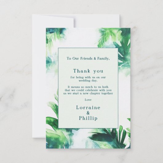 Tropical Greenery Botanical Wedding Dank u kaart (Voorkant)