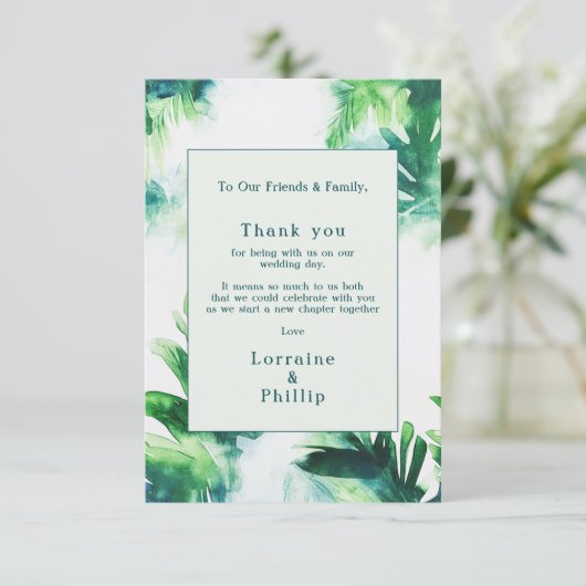 Tropical Greenery Botanical Wedding Dank u kaart (Staand voorkant)