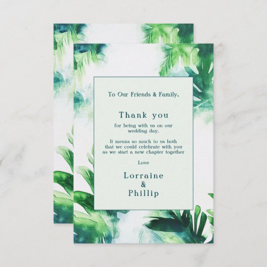 Tropical Greenery Botanical Wedding Dank u kaart (Voorkant / Achterkant)