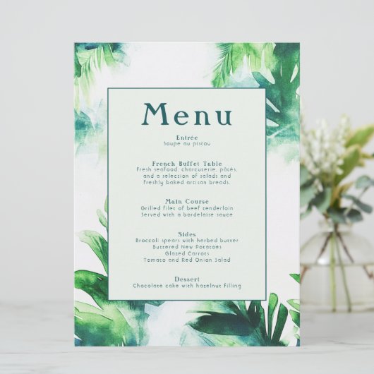 Tropical Greenery Botanische viering blad Menu (Staand voorkant)