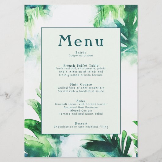 Tropical Greenery Botanische viering blad Menu (Voorkant)