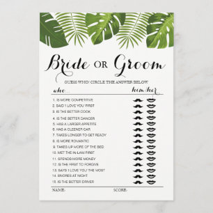 Tropical Greenery Bride of Groom game editable Kaart