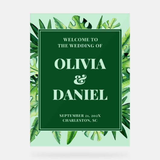 Tropical Greenery Entry Sign-weergave Acryl Bord (Voorkant)