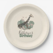 Tropical Greenery Giraffe Animal Birthday Party Papieren Bordje (Voorkant)