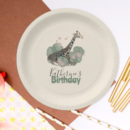 Tropical Greenery Giraffe Animal Birthday Party Papieren Bordje