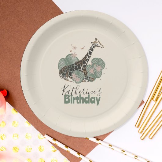 Tropical Greenery Giraffe Animal Birthday Party Papieren Bordje