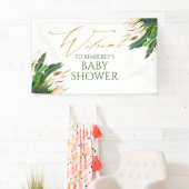 Tropical Greenery Gold Leaves Baby shower Welkom Spandoek (Insitu)