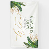 Tropical Greenery Gold Leaves Baby shower Welkom Spandoek (Verticaal)
