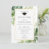 Tropical Greenery Leafy Gold Geometrisch Afstudere Kaart (Staand voorkant)