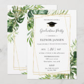 Tropical Greenery Leafy Gold Geometrisch Afstudere Kaart (Voorkant / Achterkant)