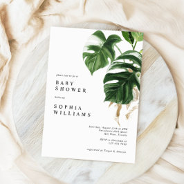 Tropical Greenery Leaves Modern Baby Shower Kaart