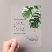 Tropical Greenery Leaves Modern Minimal Wedding Acryl Uitnodigingen (Insitu (Draagbaar))