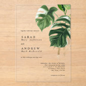 Tropical Greenery Leaves Modern Minimal Wedding Acryl Uitnodigingen (Voorkant)