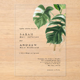 Tropical Greenery Leaves Modern Minimal Wedding Acryl Uitnodigingen