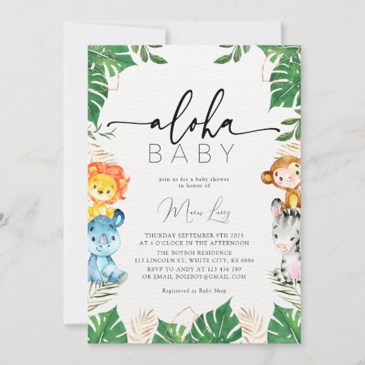 Tropical Greenery Safari Baby shower Kaart (Voorkant)