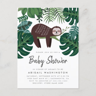 Tropical Greenery Sleeping Sloth Baby shower Uitnodiging Briefkaart