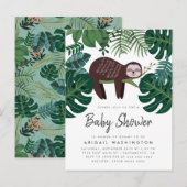 Tropical Greenery Sleeping Sloth Baby shower Uitnodiging Briefkaart (Voorkant / Achterkant)