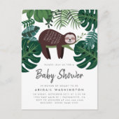 Tropical Greenery Sleeping Sloth Baby shower Uitnodiging Briefkaart (Voorkant)
