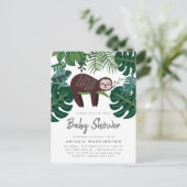 Tropical Greenery Sleeping Sloth Baby shower Uitnodiging Briefkaart (Staand voorkant)