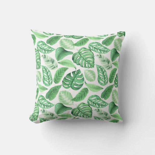 Tropical Greenery Waterverf Art Print Kussen (Voorkant)