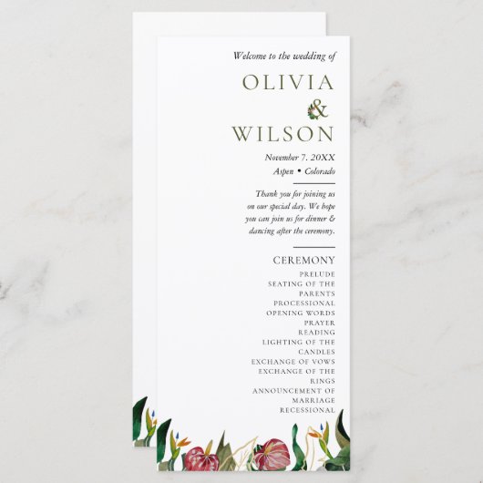 Tropical Greenery Waterverf huwelijksprogramma (Voorkant / Achterkant)