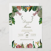 Tropical Greenery Waterverf huwelijksuitnodiging Kaart (Voorkant / Achterkant)