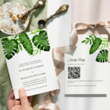 Tropical Greenery Wedding QR Code RSVP Botanical