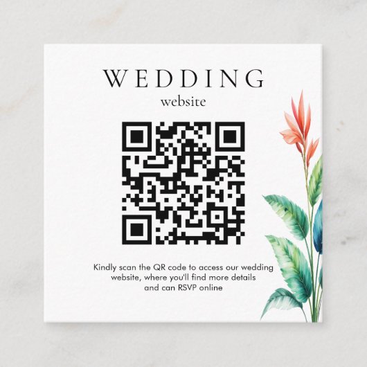 Tropical Greenery Wedding Website QR Code RSVP Informatiekaartje (Voorkant)