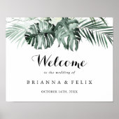Tropical Greenery White Floral Wedding Welcome  Poster (Voorkant)