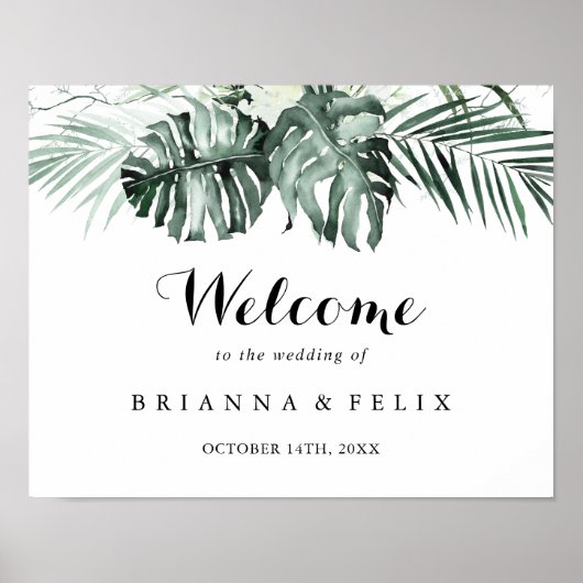 Tropical Greenery White Floral Wedding Welcome  Poster (Voorkant)