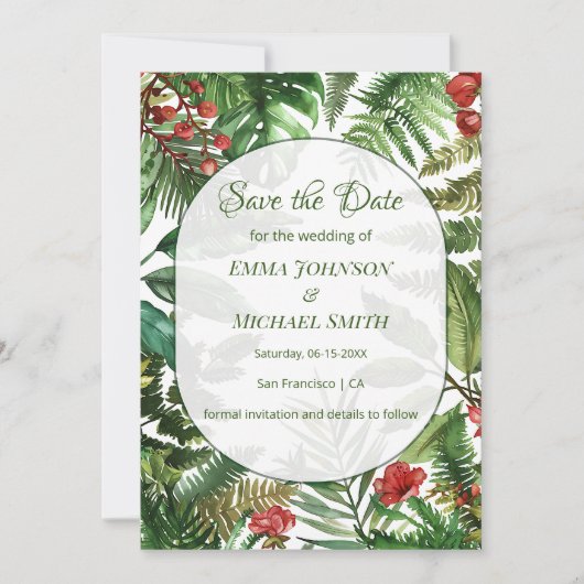 Tropical Greens Botanical Bewaar de datum Kaart (Voorkant)