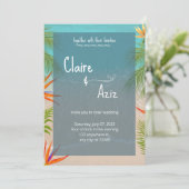 Tropical Grey bruiloft uitnodiging met palmbomen (Staand voorkant)