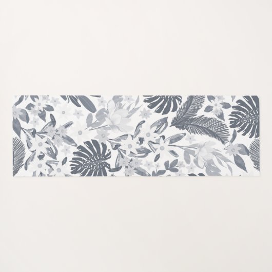 Tropical Grey Foliage Floral White Pattern Yogamat (Achterkant (horizontaal))