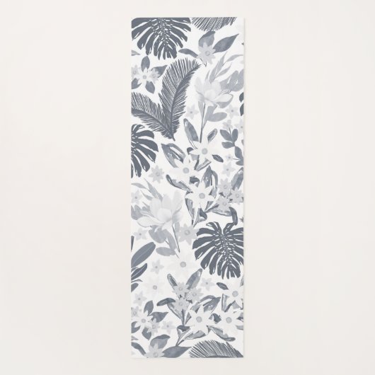 Tropical Grey Foliage Floral White Pattern Yogamat (Achterkant)
