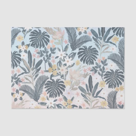 Tropical Grey Gold Foliage Floral Pattern Tissuepapier (Voorkant)