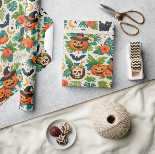 Tropical Halloween Pumpkins Cadeaupapier (Crafts)