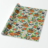 Tropical Halloween Pumpkins Cadeaupapier (Uitgerold)