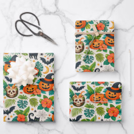 Tropical Halloween Pumpkins Inpakpapier Vel