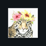 Tropical Halo | Sweet Cheetah Canvas Afdruk<br><div class="desc">Deze waterverf print is voorzien van een kathetah gekleed met een bloemkroon | Door Grace Popp</div>