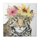 Tropical Halo | Sweet Cheetah Tegeltje<br><div class="desc">Deze waterverf print is voorzien van een kathetah gekleed met een bloemkroon | Door Grace Popp</div>