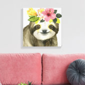 Tropical Halo | Sweet Sloth Canvas Afdruk (Insitu (Woonkamer))