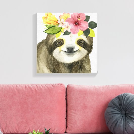 Tropical Halo | Sweet Sloth Canvas Afdruk (Insitu (Woonkamer))